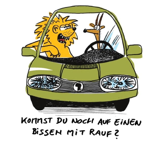 Chaesare, Chaesare Cartoons, Cartoon, Zeichnung, lustig, funny, joke, comic, lachen, witzig, fun, spaß, Unsinn, Löwe, Löwen, Gazelle, Bissen, reißen, Beute, Anmache, anmachen, flirten, Flirt, Afrika, Safari, Sylt, Cartoon, Jour, Fixe