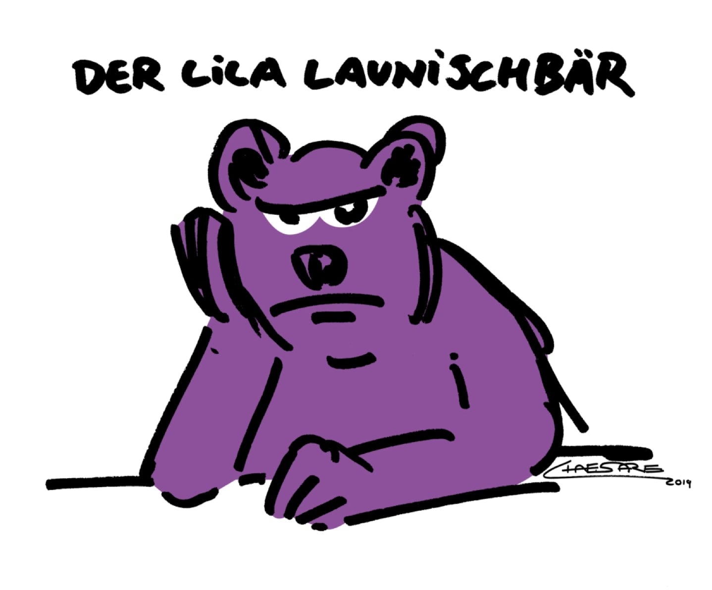 Chaesare, Chaesare Cartoons, Cartoon, Zeichnung, lustig, funny, joke, comic, lachen, witzig, fun, spaß, Unsinn, Baer, Bär, Lila, Laune, launisch, violett, Stimmung, mürrisch, knurren, murren, Sylt, Cartoon, Jour, Fixe