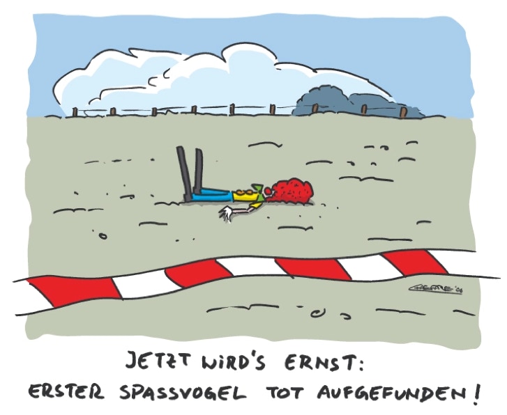 Chaesare, Chaesare Cartoons, Cartoon, Zeichnung, lustig, funny, joke, comic, lachen, witzig, fun, spaß, Unsinn, Vogelgrippe, Grippe, Impfung, Spassvogel, Vogel, Clown, tot, Krankheit, Pandemie, Corona, Sars, Covid, Seuche, Virus, Erkrankung, Ansteckung, Ansteckungsgefahr, Infektion, infiziert, infizieren, aviäre, Influenza, A-Viren, H5N1, Clown, Sylt, Cartoon, Jour, Fixe